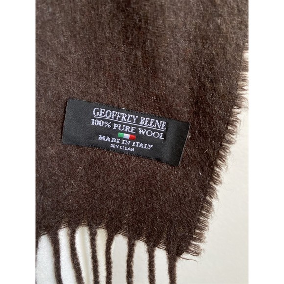 Geoffrey Beene Scarf Brown 100% Wool Fringed Neck Warmer Wrap Made in Italy 54" - Picture 4 of 4